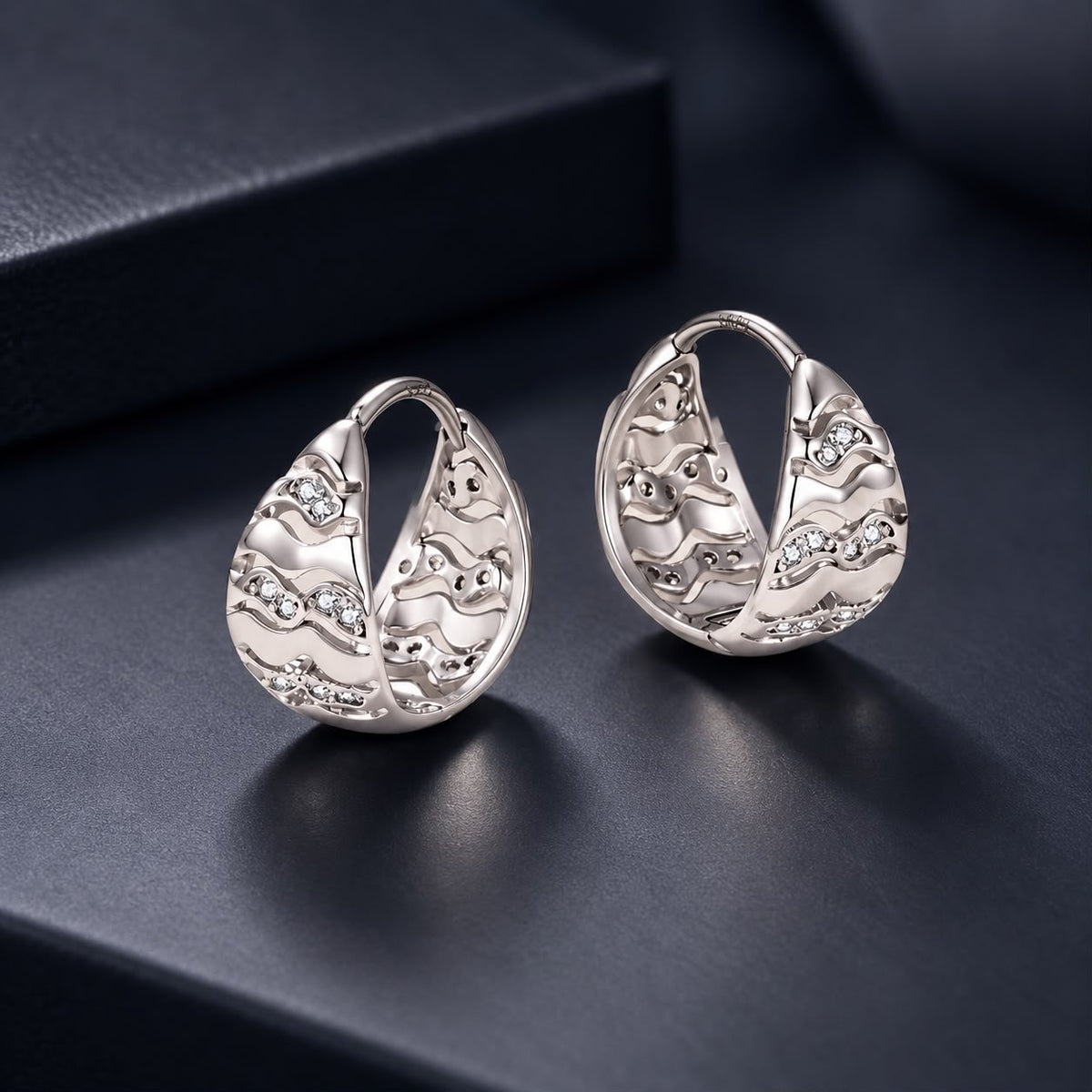 925 Sterling Silver White Gold Plated CZ 1.4 x 0.7 cm Hoop Earrings for Women
