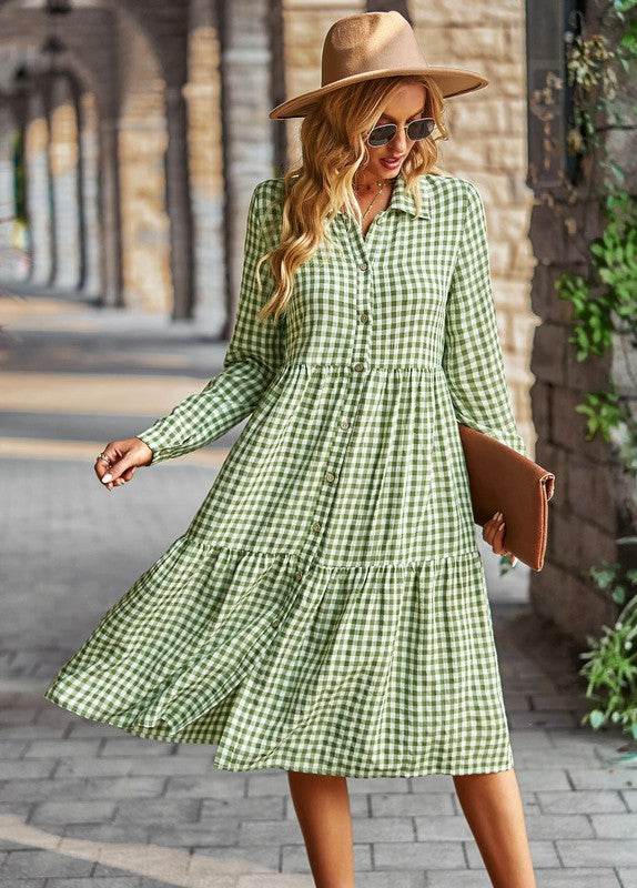 Gingham long sleeve dress