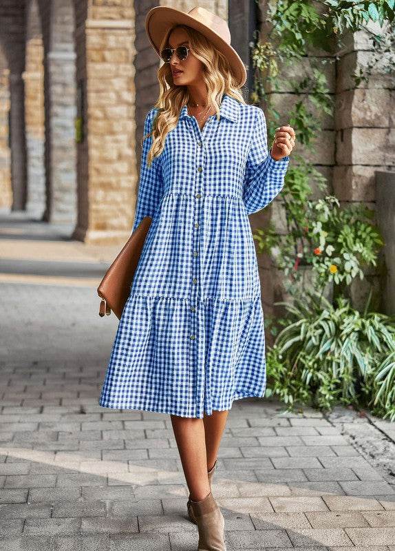 Gingham long sleeve dress