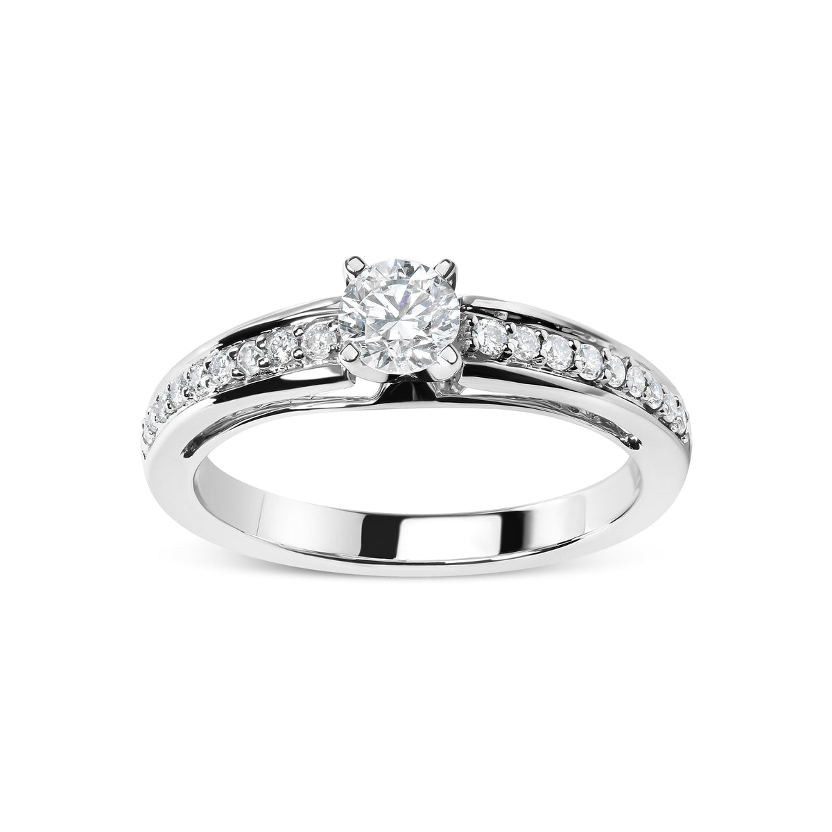 14K White Gold 1/2 Cttw Diamond Solitaire Pave Set Engagement Ring (G-H Color, VS2-SI1 Clarity) - Size 7