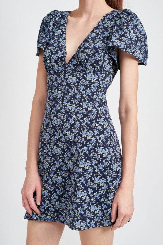 DEEP V NECK FLORAL DRESS