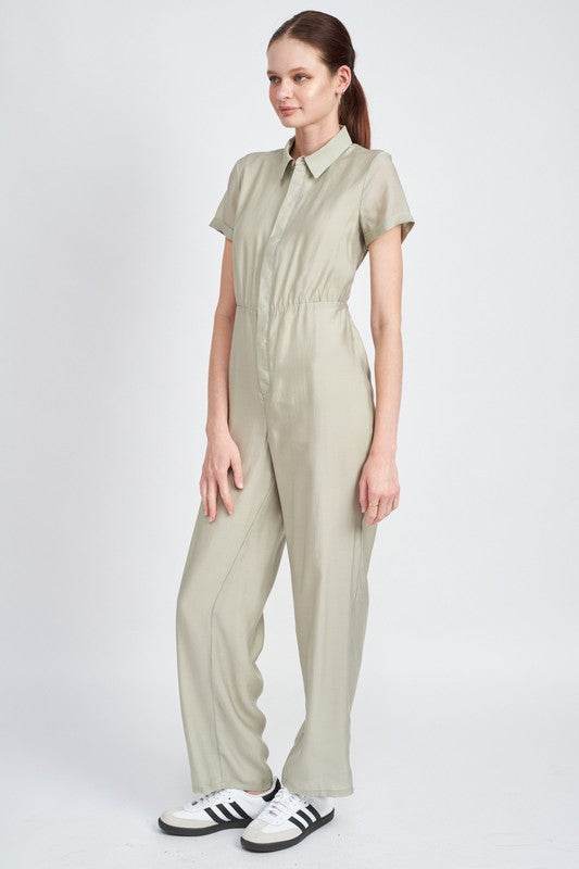 SHORT SLEEVE JUMPSUIT WITH OPEN BACK
