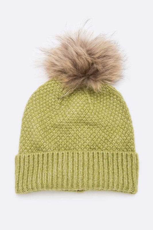 Large Natural Fur Pom Soft Beanie