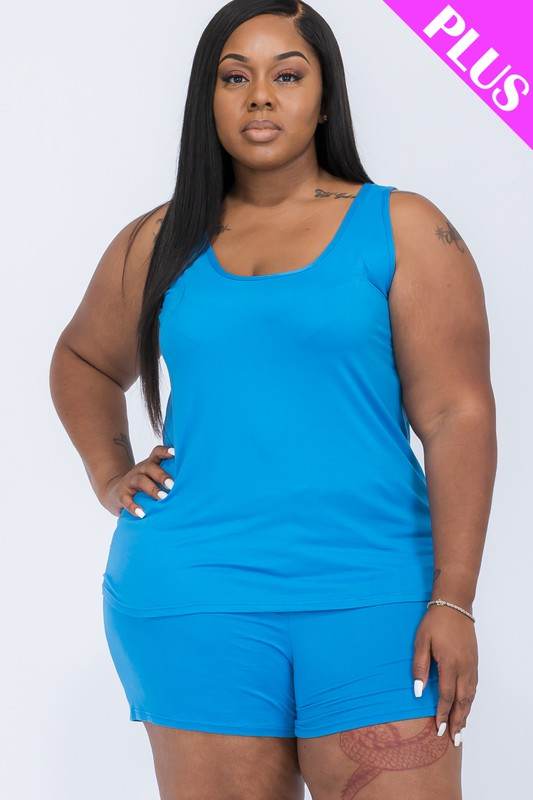 Plus Solid Comfy Tank Top & Shorts Set
