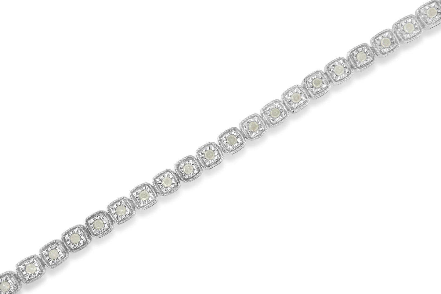 .925 Sterling Silver 1.0 Cttw Diamond Miracle-Set Square Milgrain 7" Link Tennis Bracelet (I-J Color, I3 Clarity)