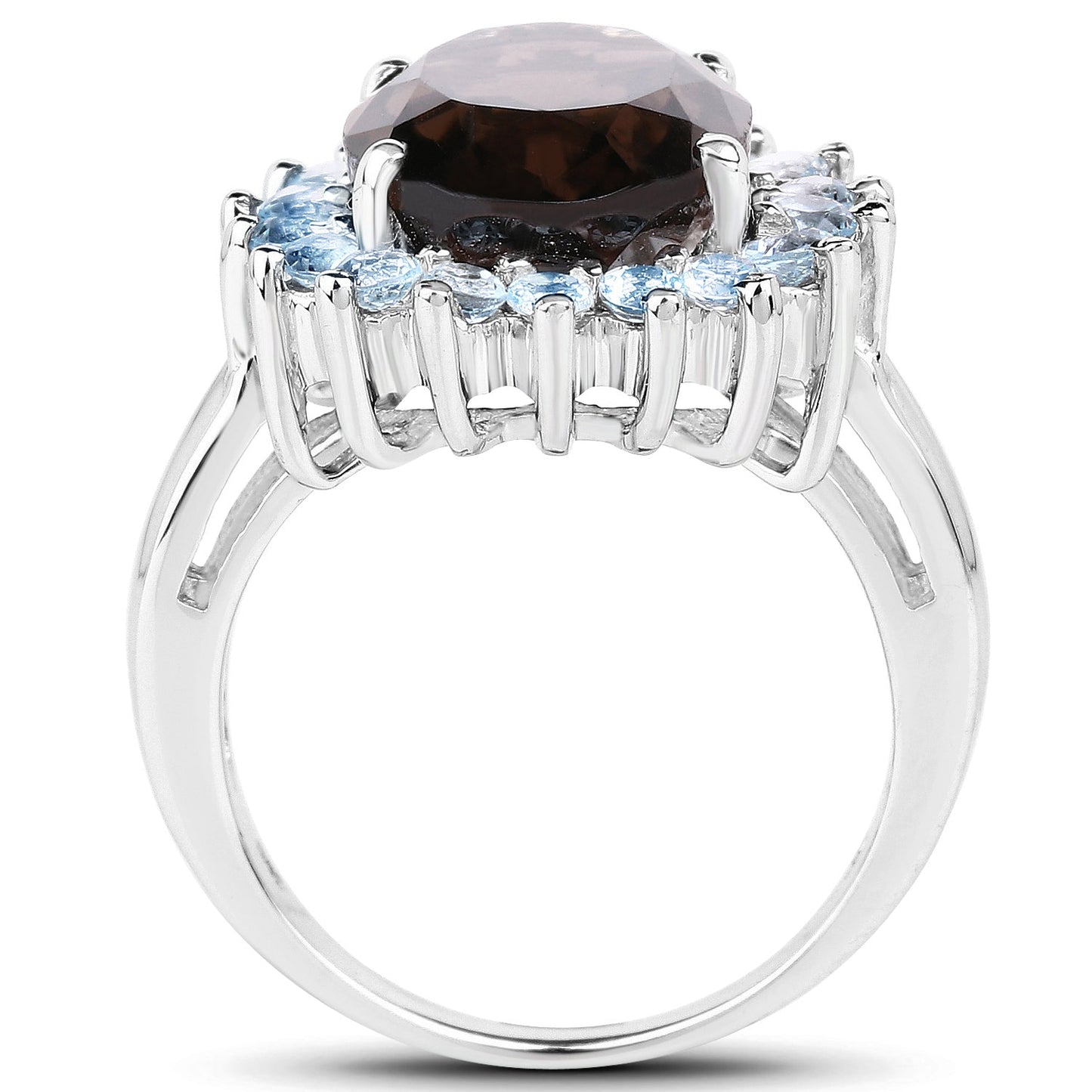 6.79 Carat Genuine Smoky Quartz & Blue Topaz .925 Sterling Silver Ring