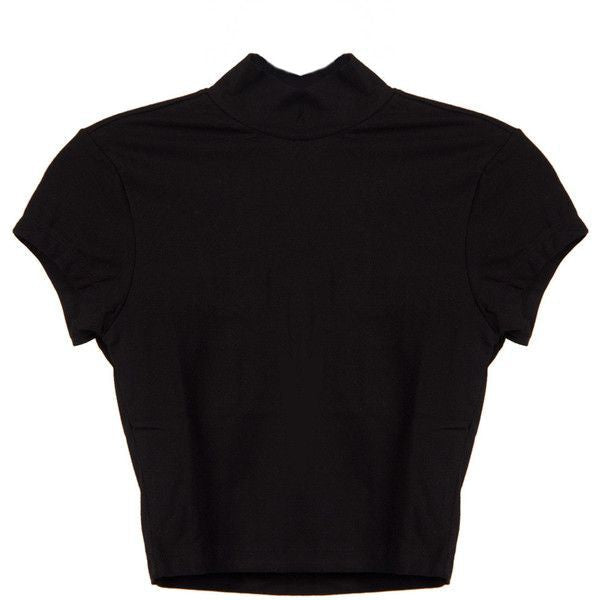 Turtleneck Crop Top Shirt Short Sleeve