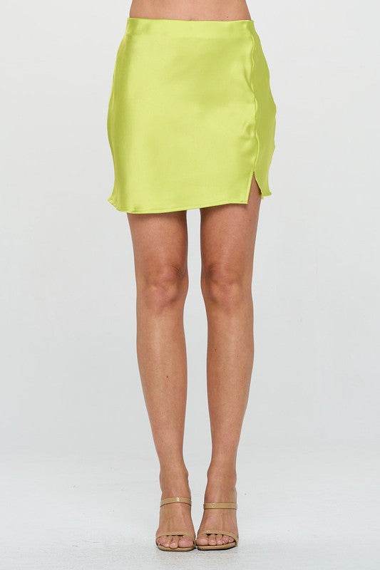 Made in USA Solid Satin Mini Skirt with Slit
