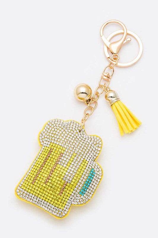 Rhinestone Beer Pillow Key Chain