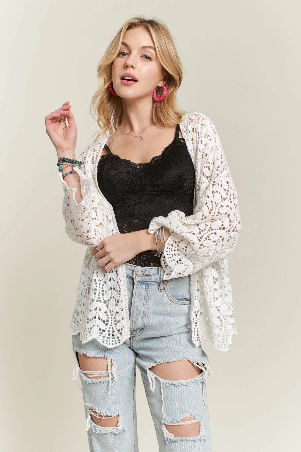 ADORA Leaf Pattern Crochet Cardigan