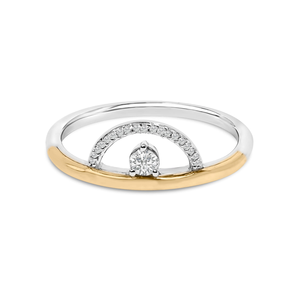 14K Yellow Gold Plated Sterling Silver 1/10 Cttw Diamond Arc Ring