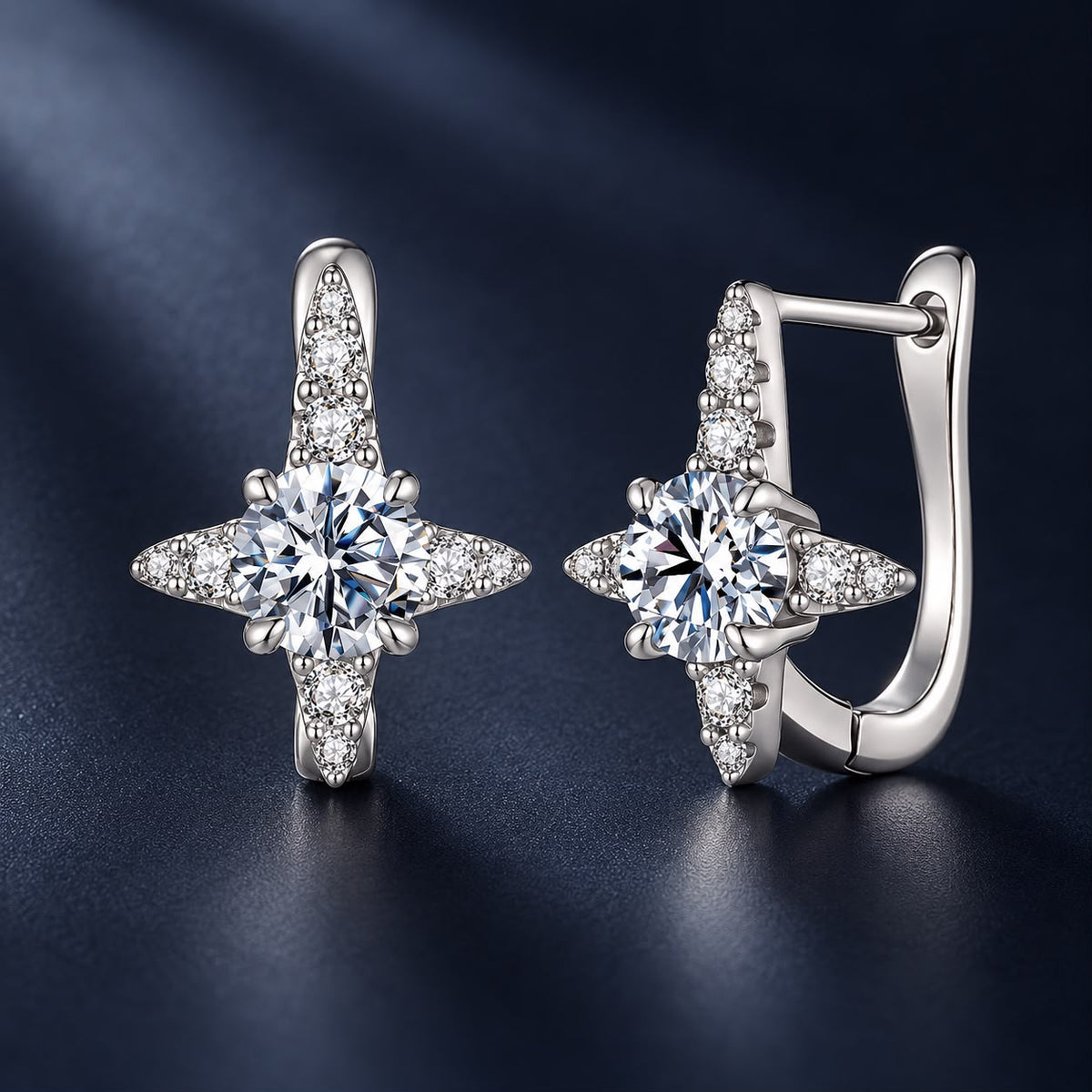 925 Sterling Silver White Gold Plated 0.50 Carat Moissanite Pavé CZ 1.3cm Earrings for Women