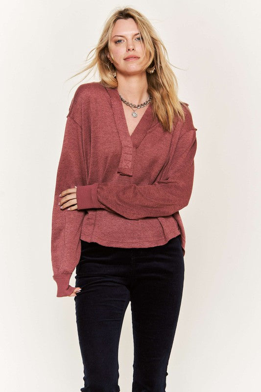 Deep V-neck Collared Longsleeve Knit Top JJT1024P