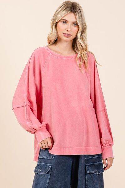 Mittoshop Mineral Wash Raglan Long Sleeve Oversized Top