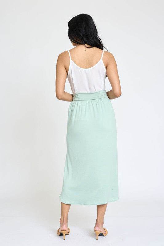 Solid Side Slit Midi Skirt