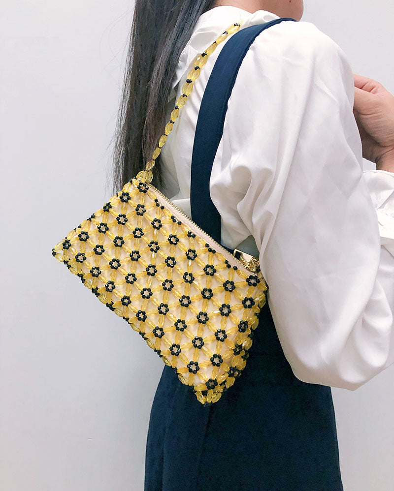 Source Handmade Beaded Bag Color Blocking Floral Transparent Handbag Retro Women Shoulder Bag