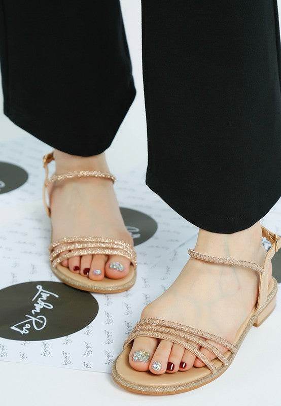 Nobbity Rhinestone Pearl Detail Flat Sandals