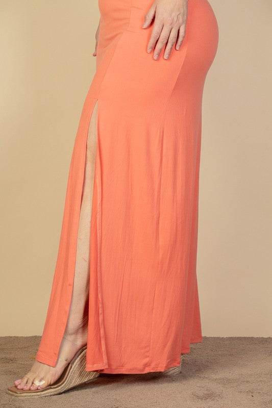 Plus Size Plunge Neck Thigh Split Maxi Dress