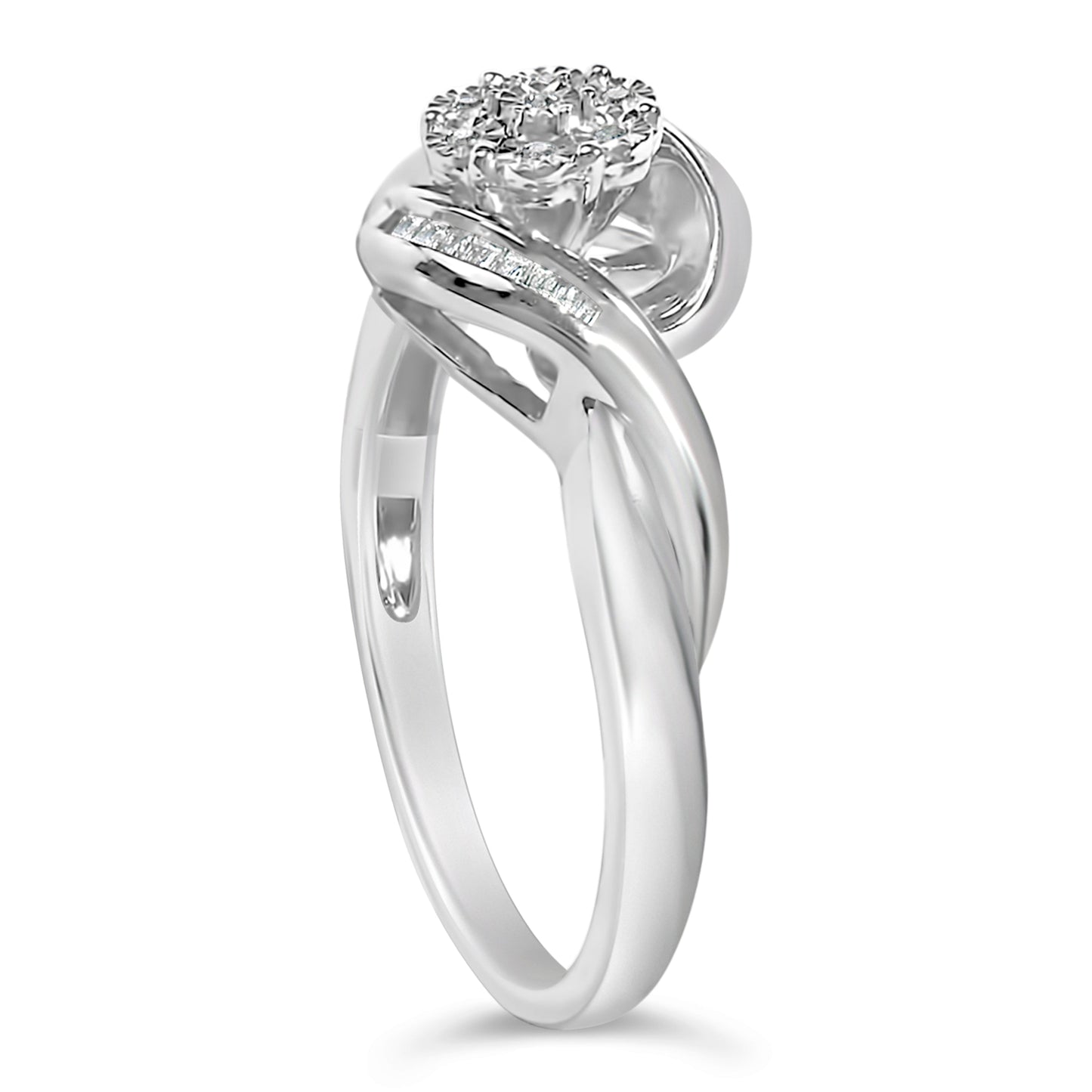 Sterling Silver 1/10 Cttw Diamond Bypass Cluster Ring