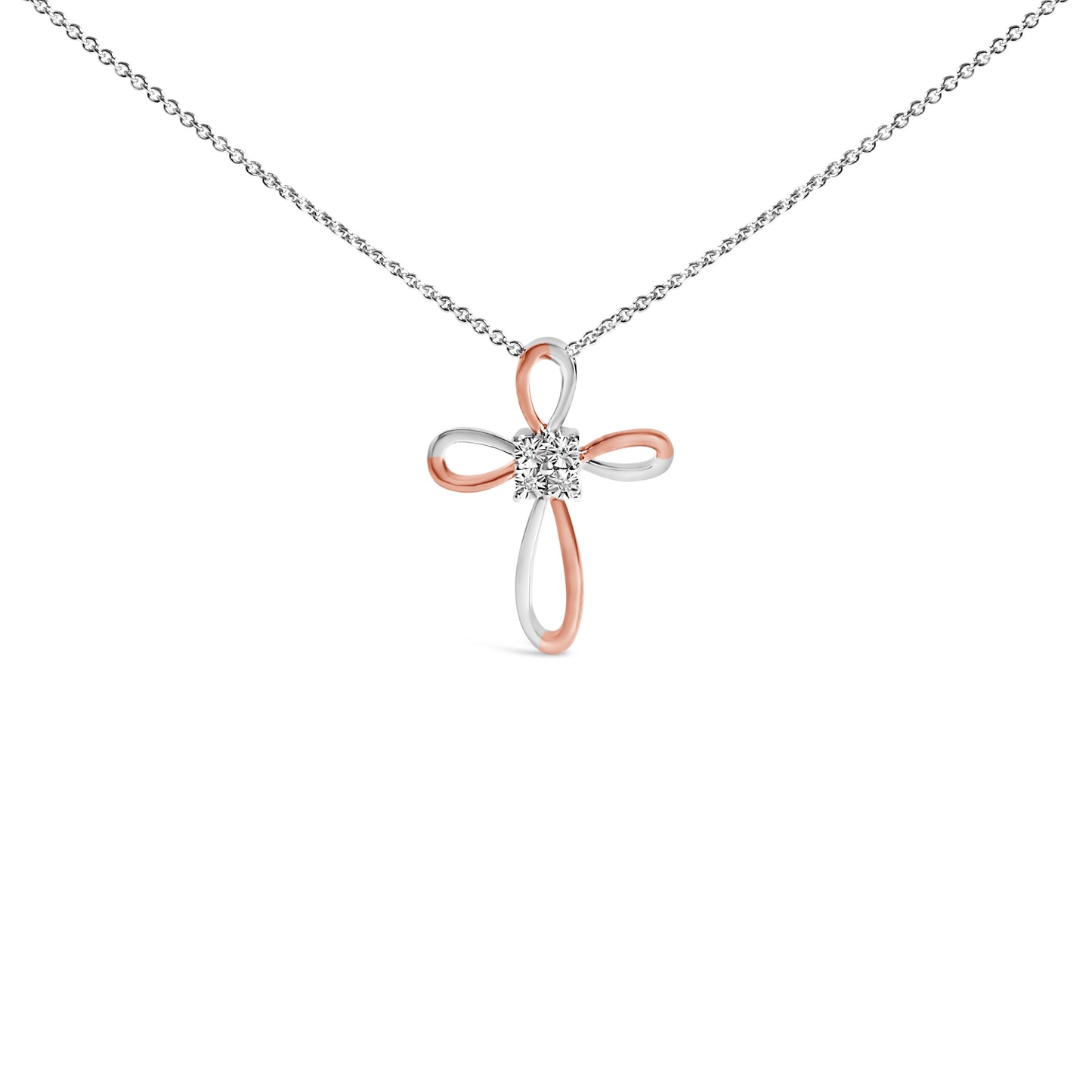 10K Rose Gold Plated Sterling Silver Diamond Accent Cross Pendant Necklace