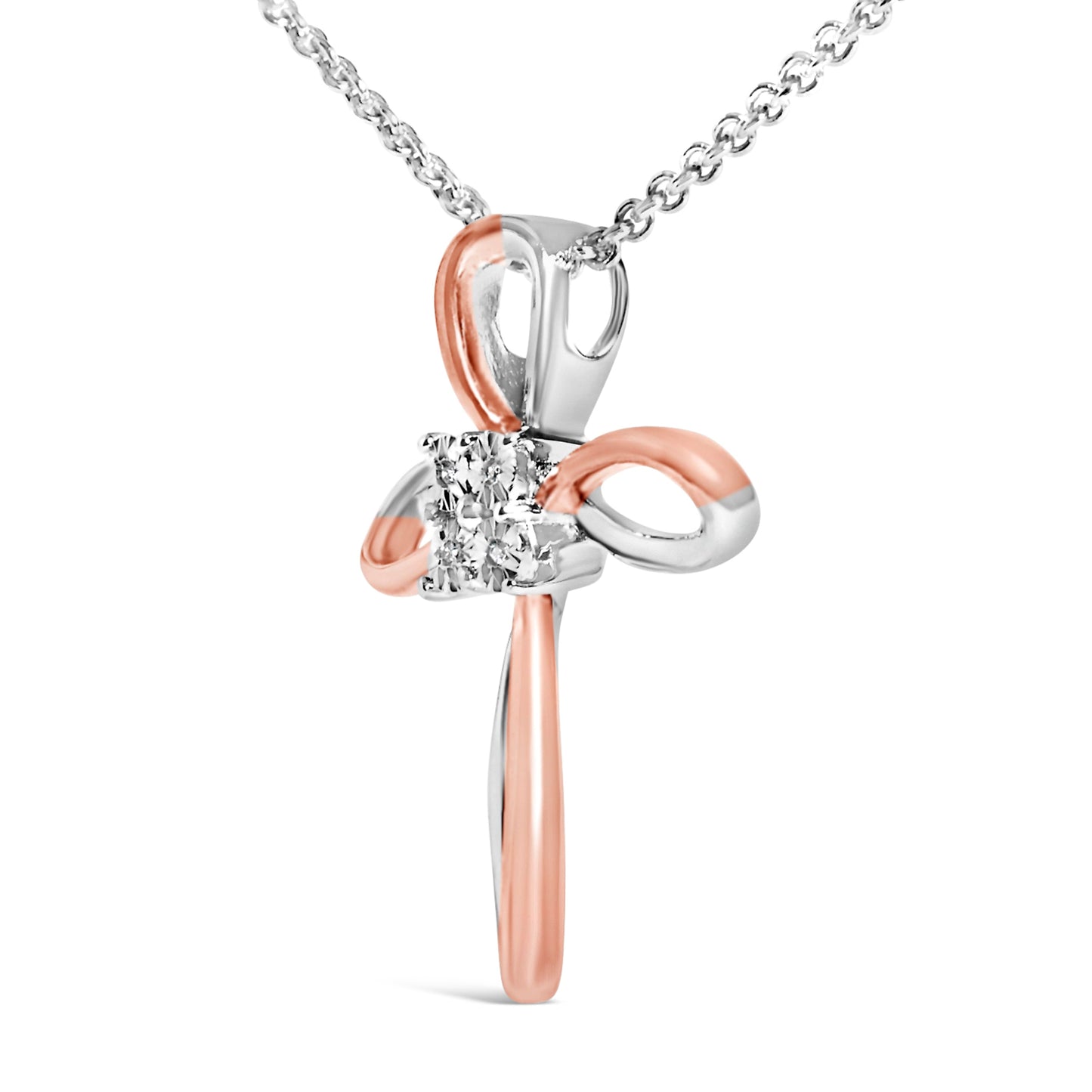 10K Rose Gold Plated Sterling Silver Diamond Accent Cross Pendant Necklace