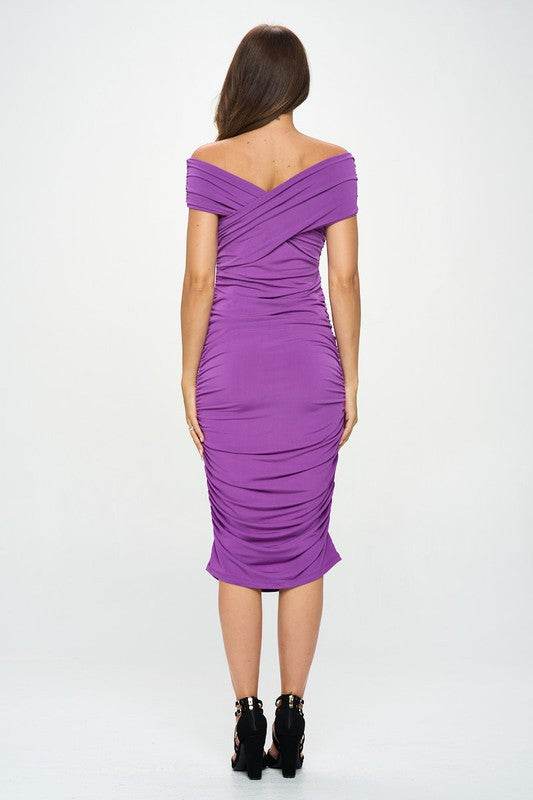 Solid Off Shoulder Midi Bodycon Dress