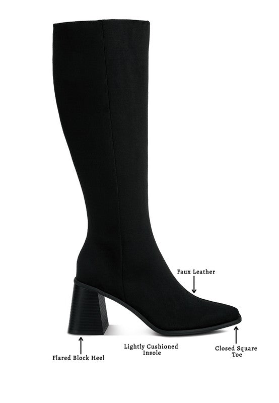Paytin Faux Leather Block Heel Calf Length Boots