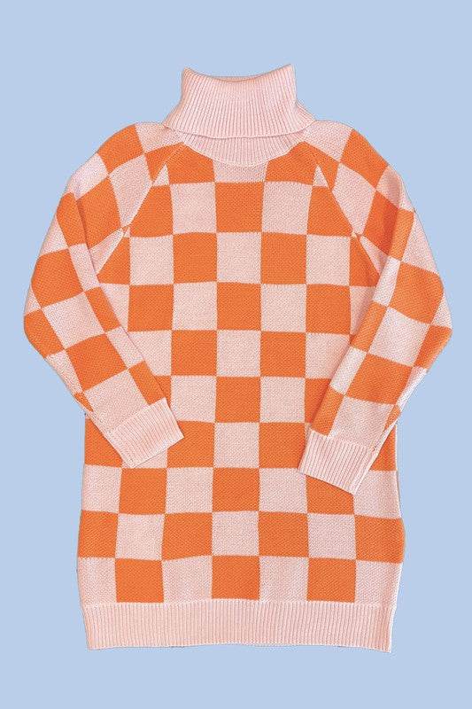 Checkered turtleneck sweater dress