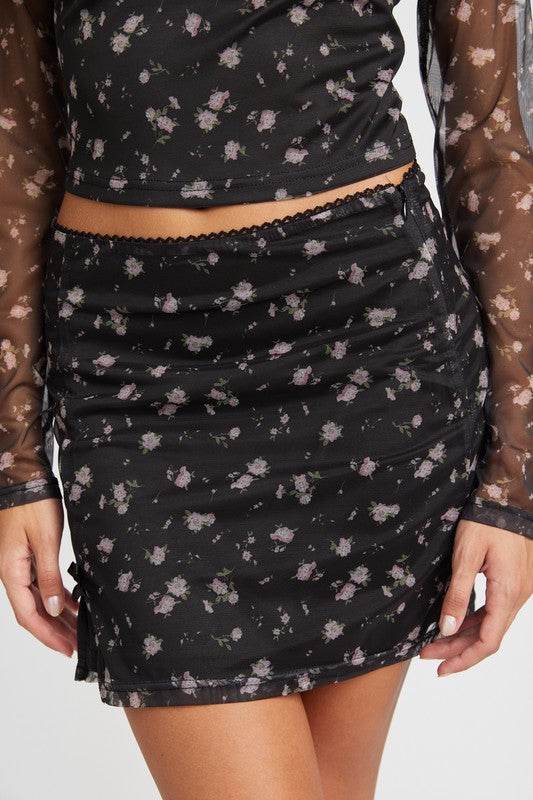 MESH MINI SKIRT WITH SATIN BOW DETAIL