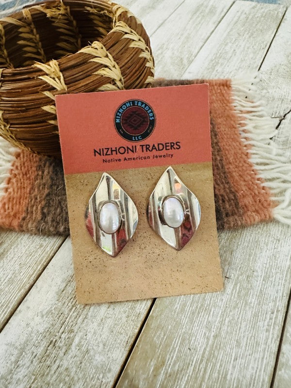 Navajo Freshwater Pearl & Sterling Silver Post Ear