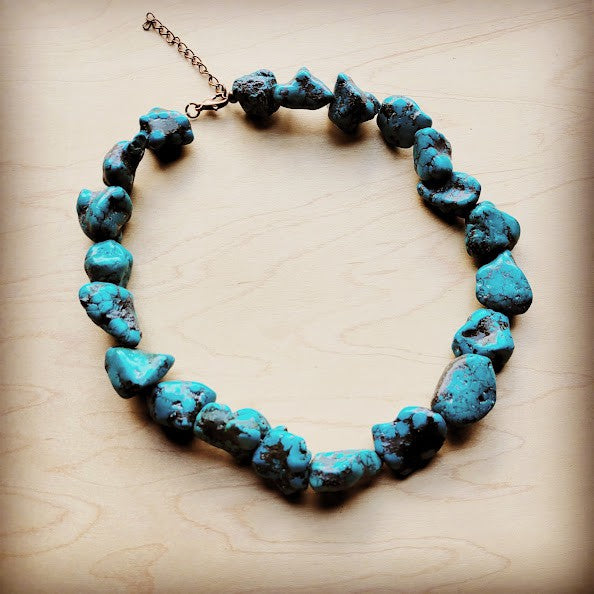 Chunky Blue Turquoise Collar Length Necklace 255y
