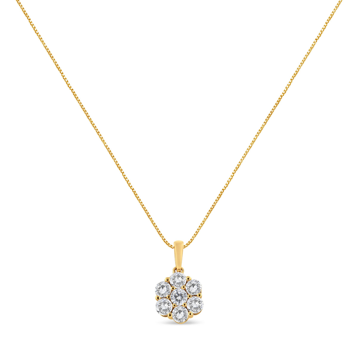 14K Yellow Gold 2.00 Cttw Brilliant Round-Cut Diamond 7 Stone Flower Cluster 18" Pendant Necklace (H-I Color, SI2-I1 Clarity)
