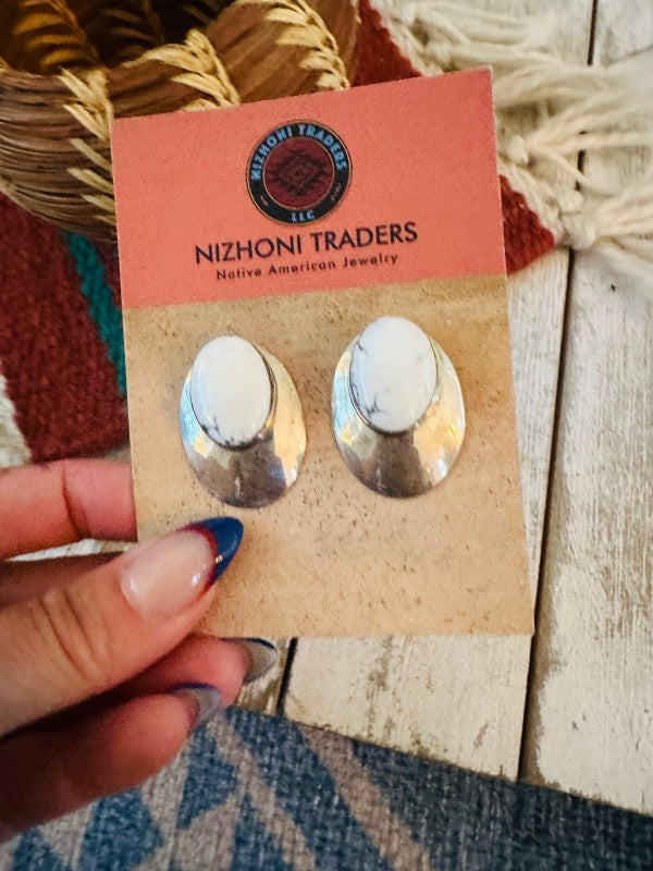 Navajo Howlite & Sterling Silver Post Earrings