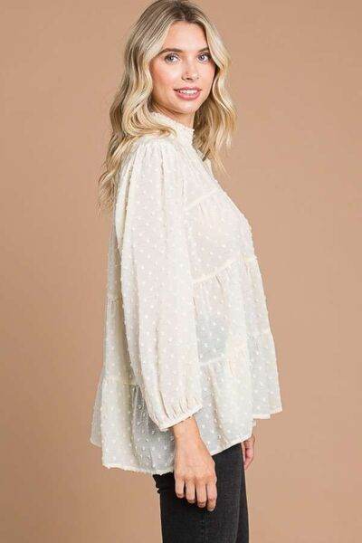 Culture Code Swiss Dot Smocked Blouse - Full Size Mock Neck Top