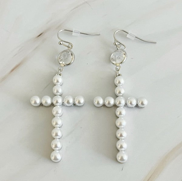 Pearl Cross Dangle Earrings