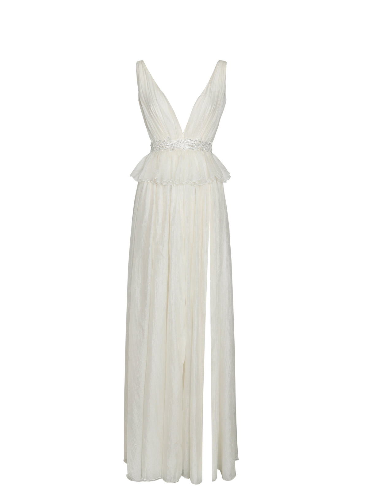 Calleigh Off White Flare Beaded Belt Maxi Gown