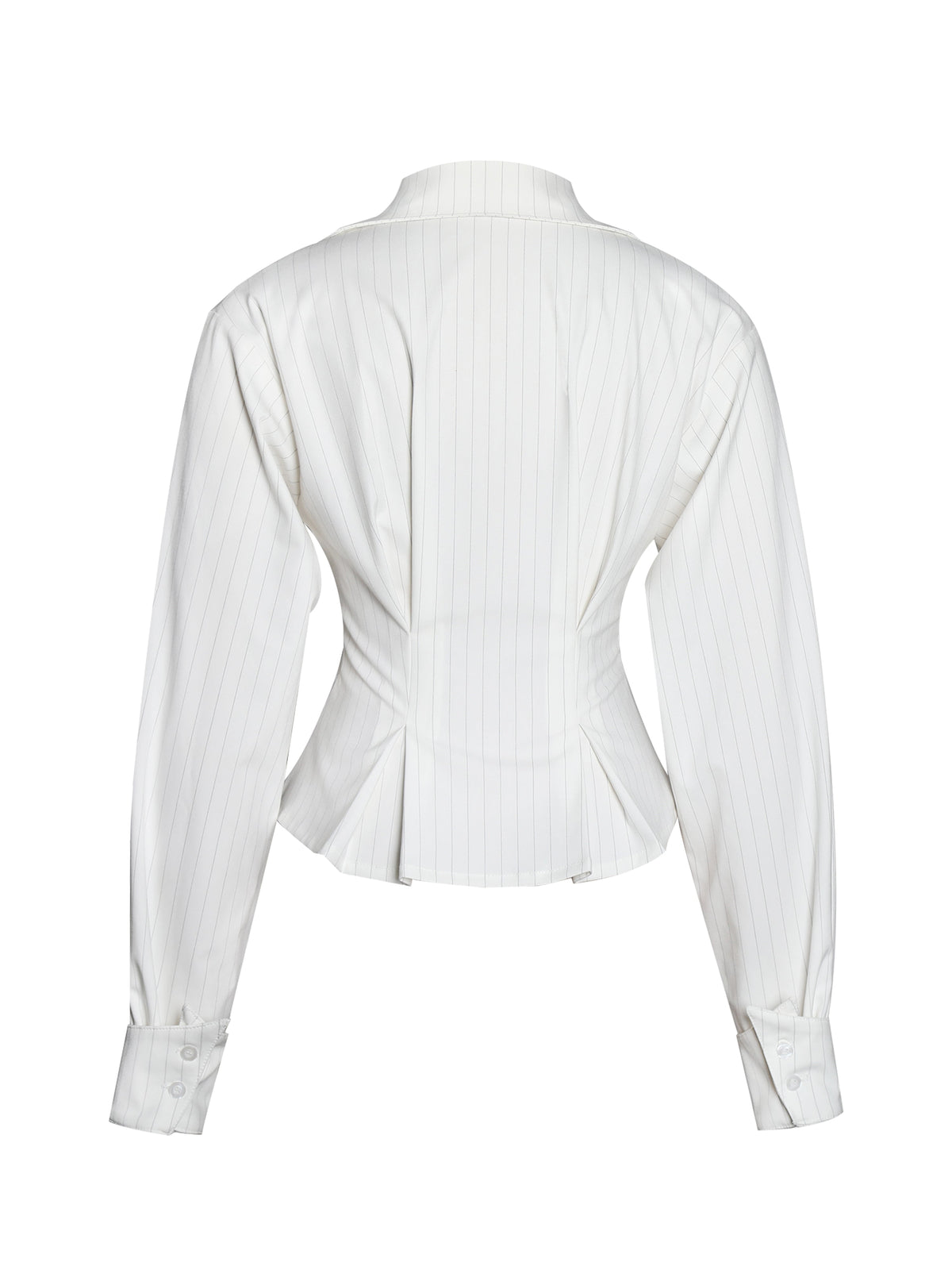 Sylvia White Pinstripe Deep V Pleated Shirt