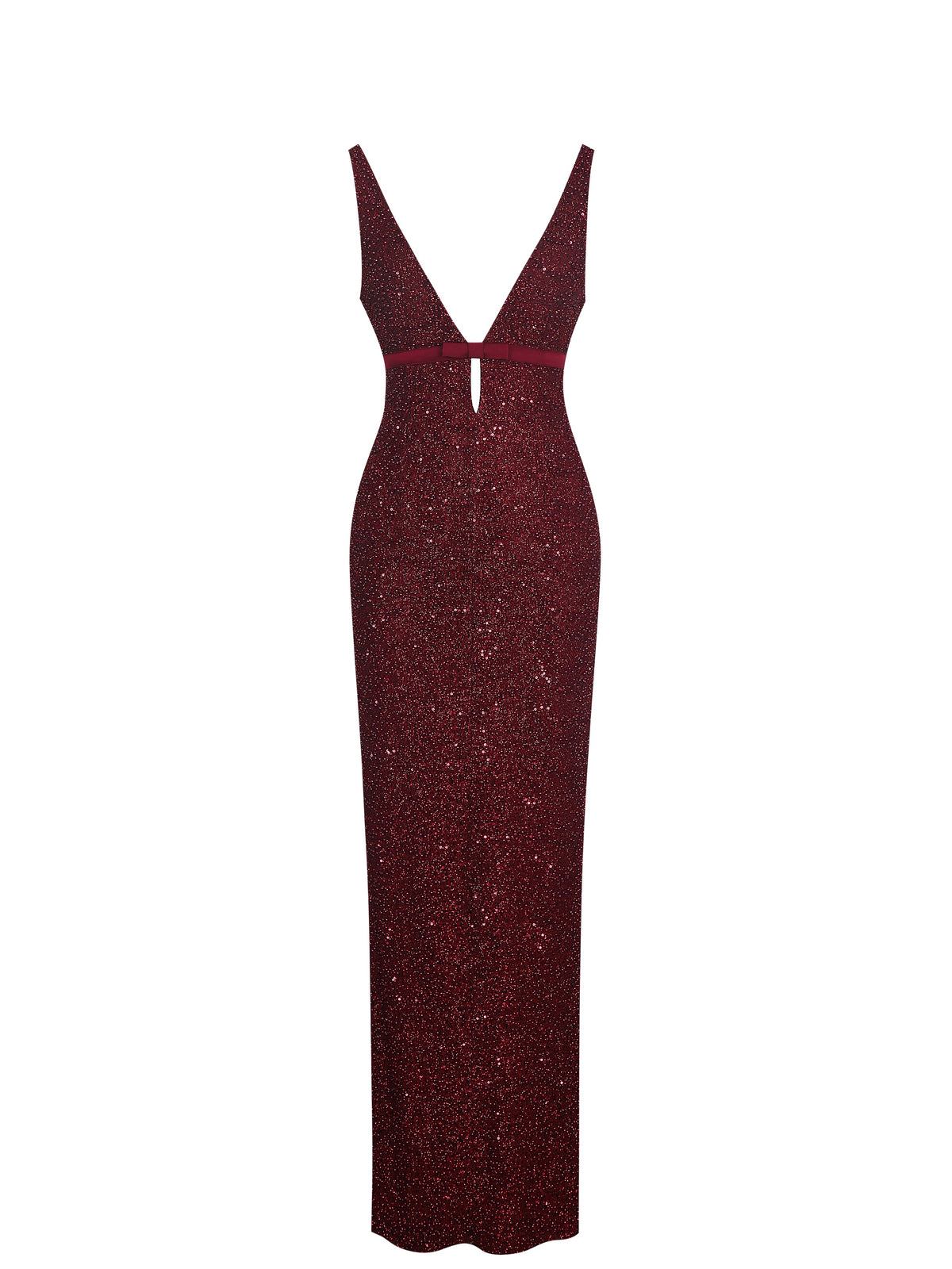 Elora Crimson Sequin Beaded Keyhole Maxi Dress