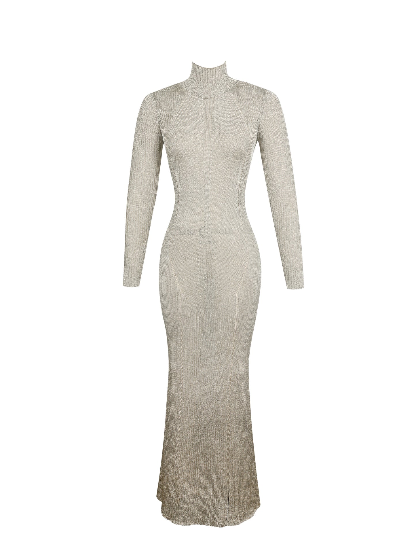 Shay Gold Stretch Knit Backless Long Sleeve Maxi Dress