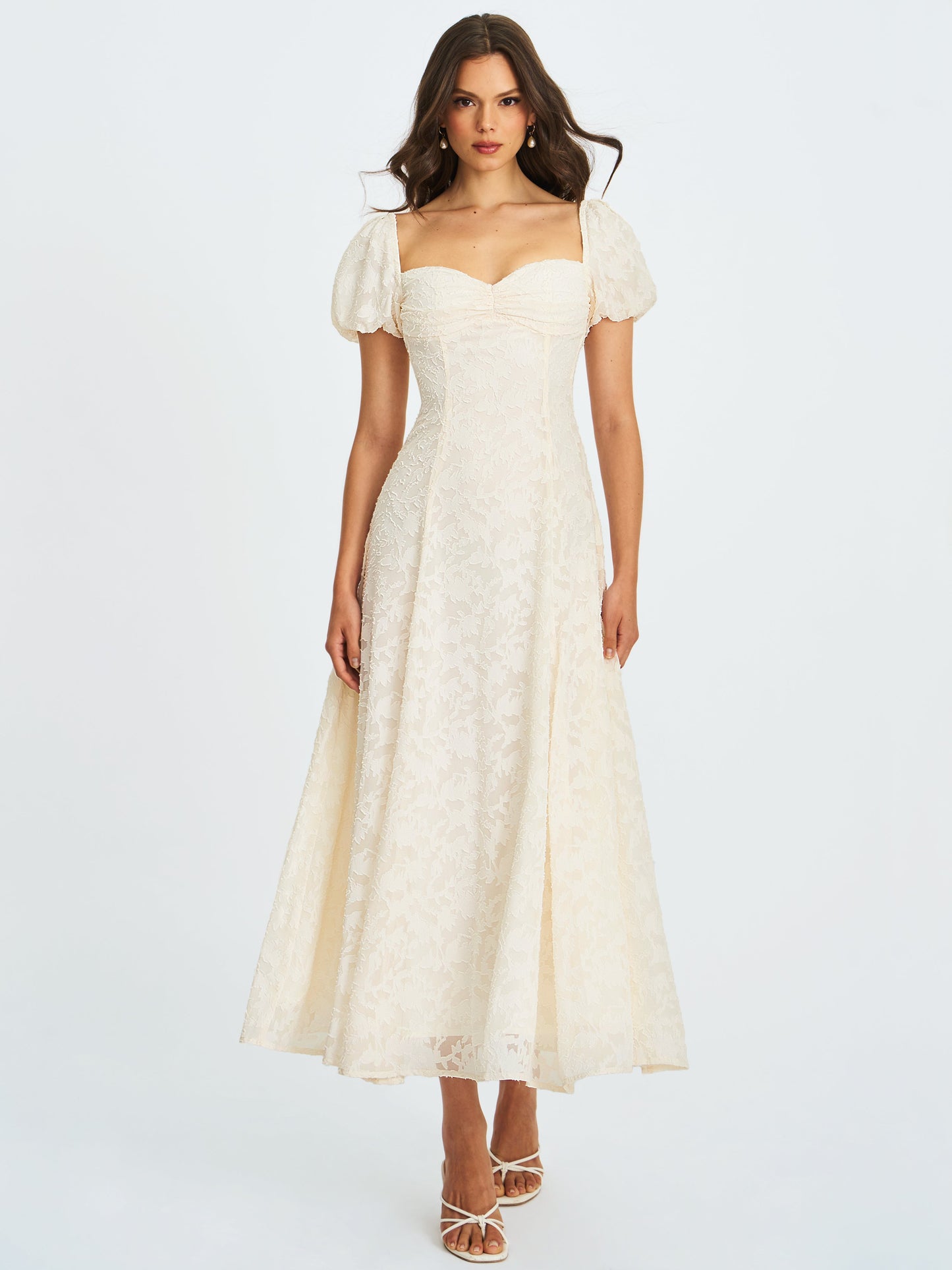 Pandora White Bubble Sleeve Backless Maxi Dress