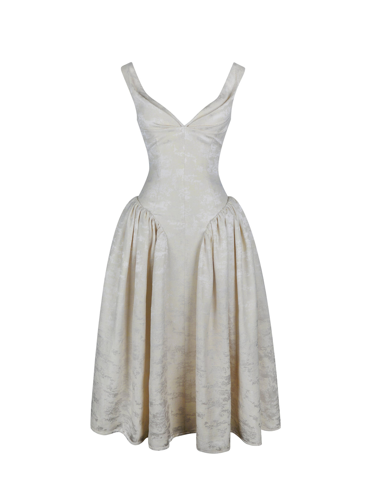 Chelsea Ivory Jacquard Ruched Bust Sweetheart Midi Dress