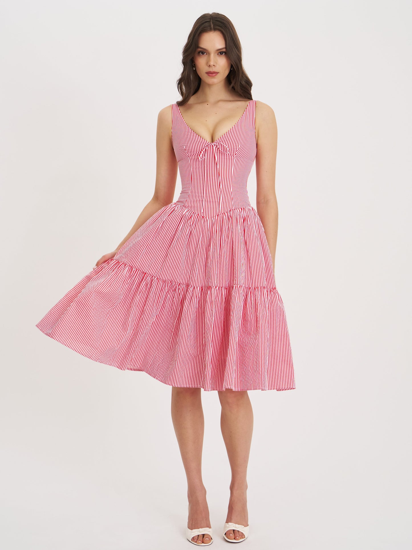 Oceana Red Candy Stripe Drop Waist Midi Dress