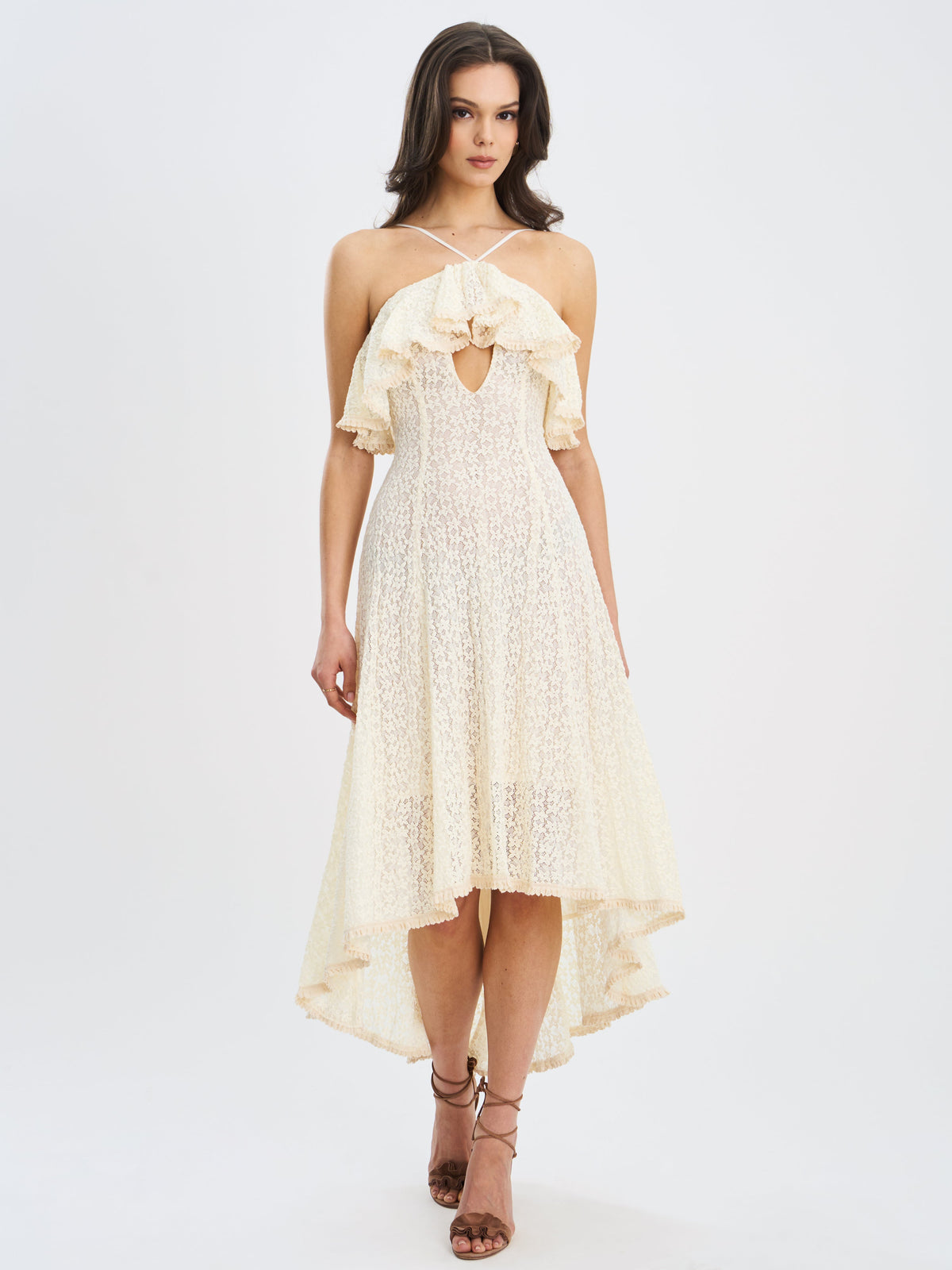 Idra Lace Trim Sleeveless Crochet Midi Trailing Dress