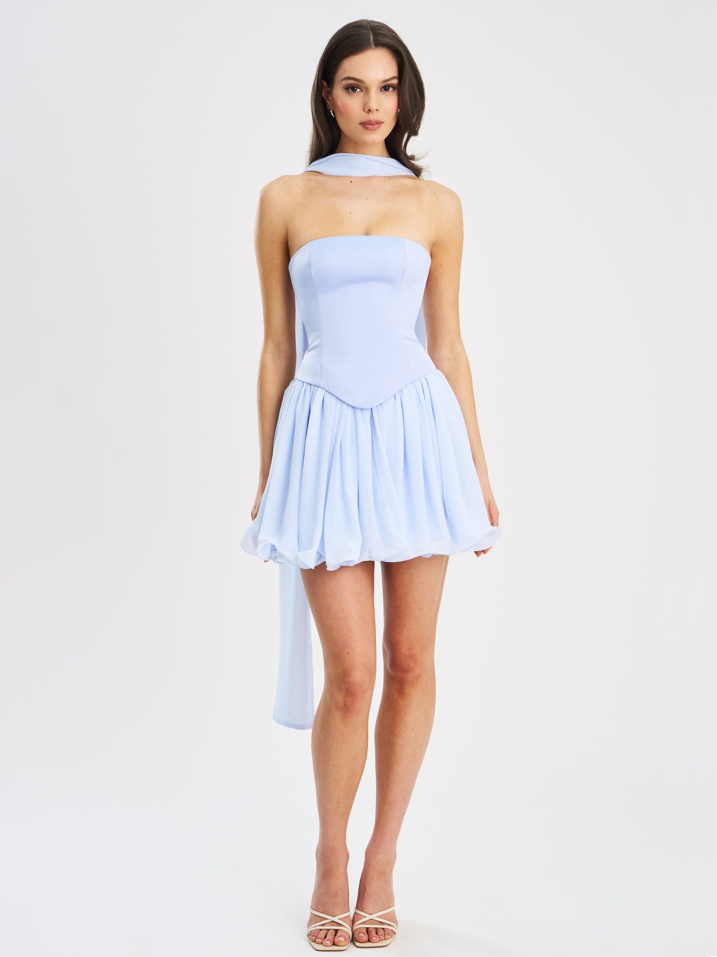 Valentina Baby Blue Boned Curve Edge Peplum Mini Dress