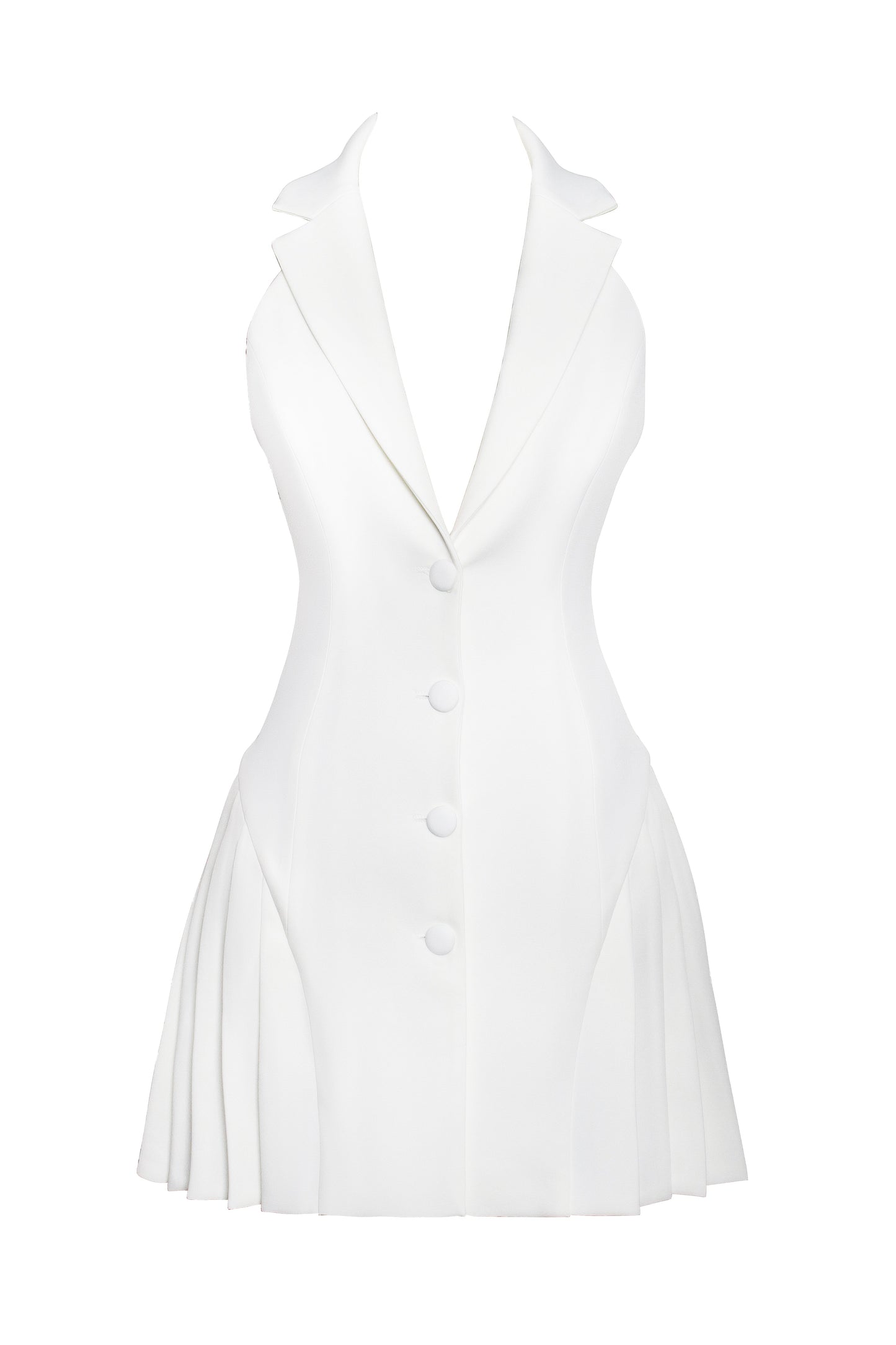 Reyna Beige Backless Pleated Mini Blazer Dress