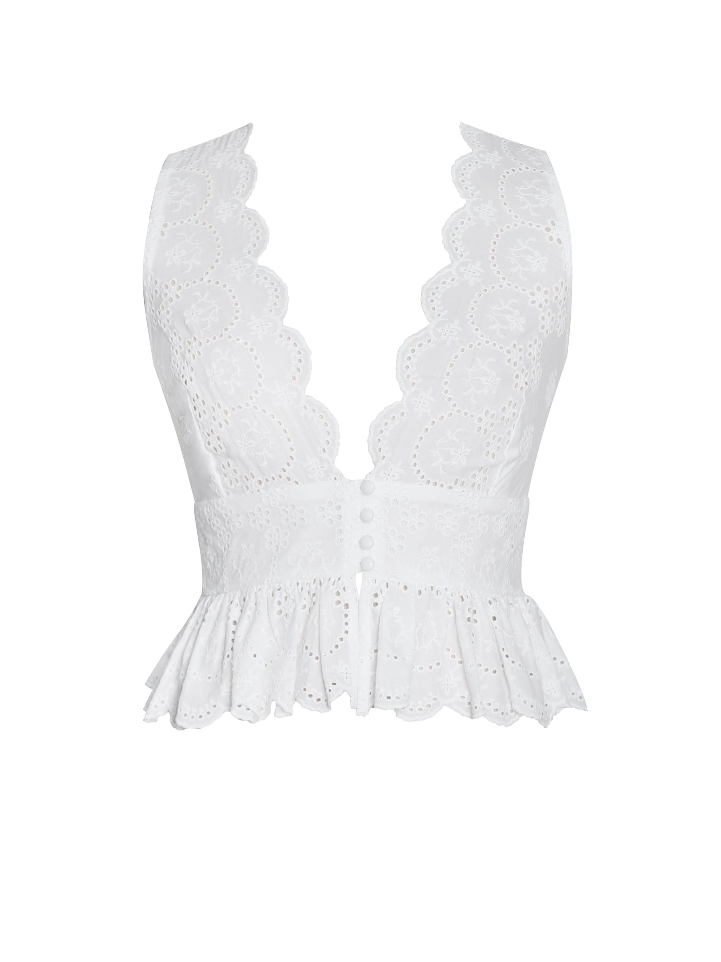 Raia White Eyelet Wave Trim Crop Vest Top