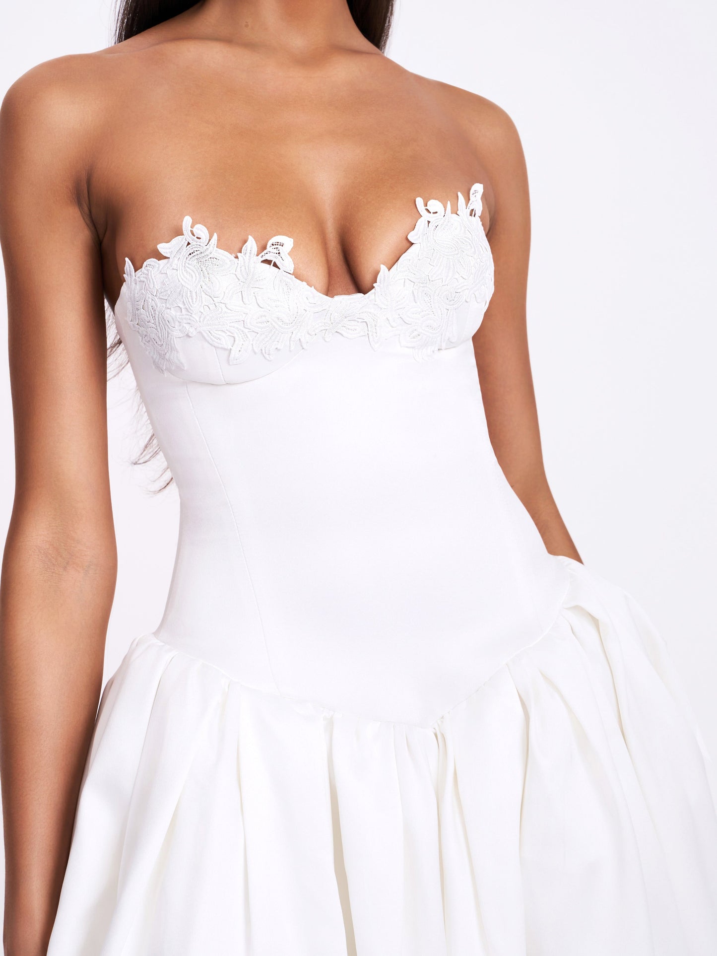 Naila Lace Trim Strapless Drop Waist Wedding Gown