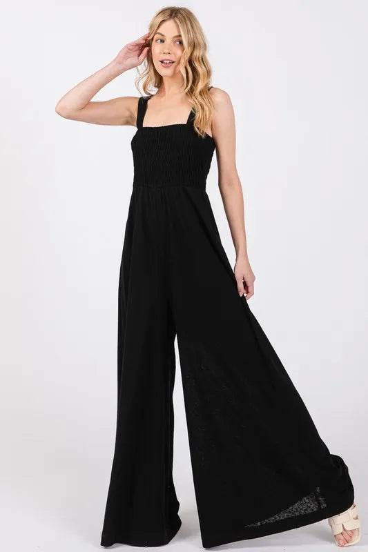 SAGE+FIG Smocked Flowy Wide Leg Jumpsuit