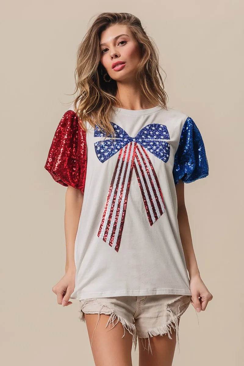 BiBi Sequin American Flag Bow Top