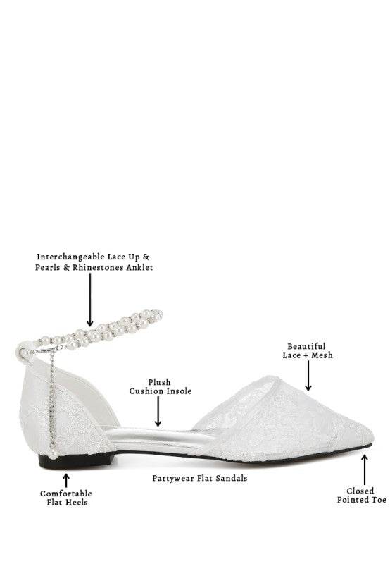 Shrami Pearl & Rhinestone Strap Flat Sandals